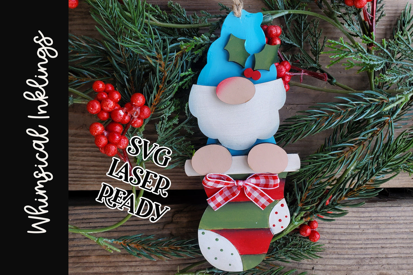 Stocking Gnome Ornament| Christmas SVG| Laser Cut Christmas Gnome| Glow forge| Ornament SVG