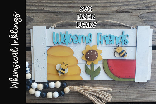 Welcome Friends Sign SVG |Laser Ready Prim Summer Sign| Glow Forge Summer| Summer SVG