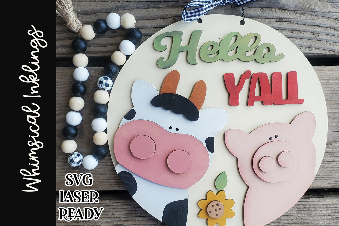 Hello Y'All Sign SVG| Cow SVG| Laser Cut Pig| Glow forge| Farmhouse SVG|Cow laser