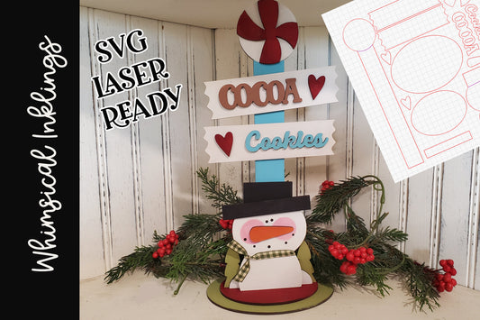 Cocoa Snowman Standup SVG| Laser Cut Snowman | Glow forge| Shelf Sitter Snowman SVG