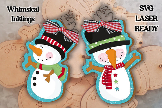 Prim Snowmen Ornament Set SVG| Laser Cut Snowman Ornament| Glow Forge| Ornament SVG