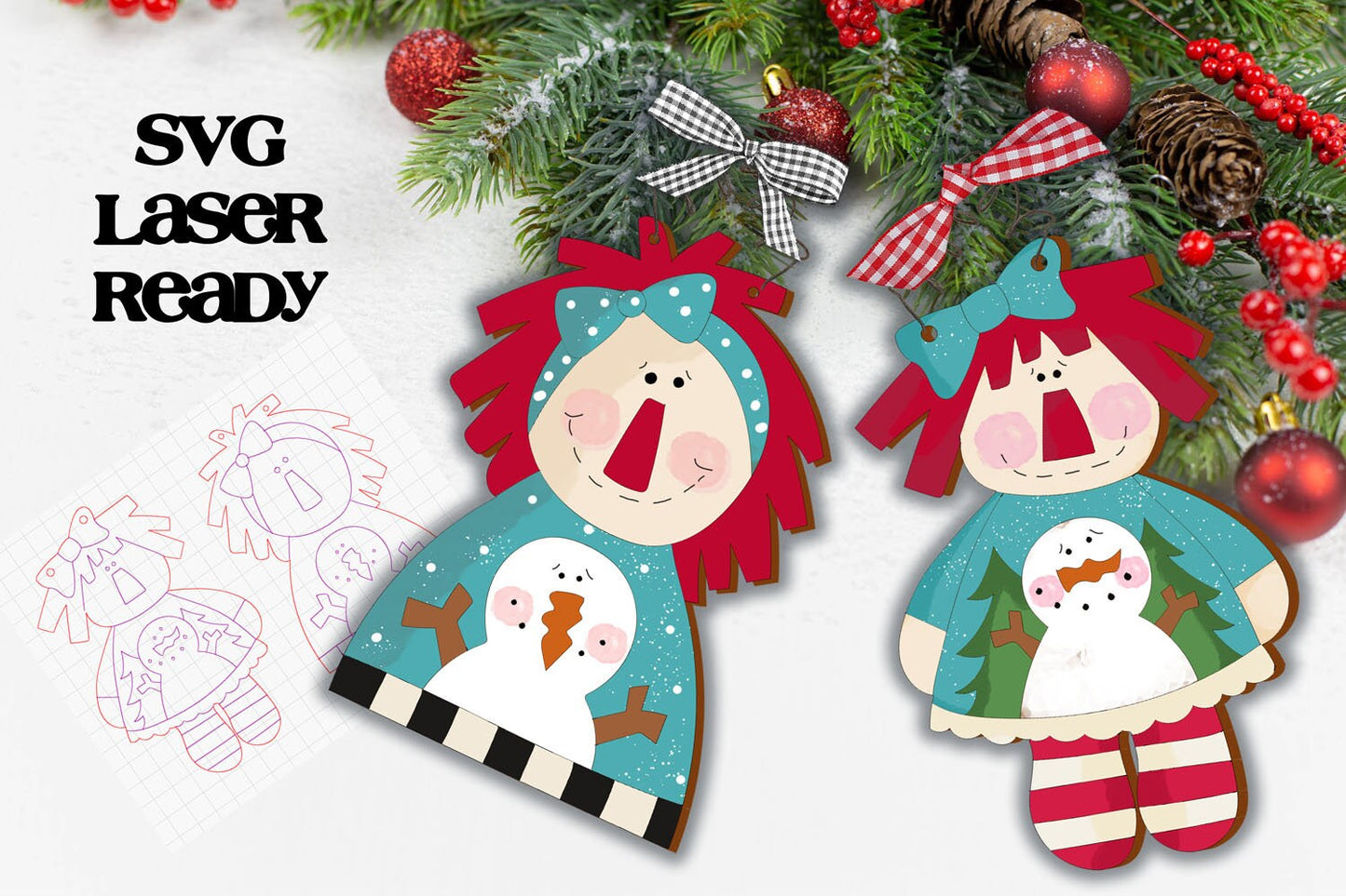 Snowman Annie Ornament SVG Set| Prim Annie SVG| Raggedy Annie Hanger| Glow forge| Raggedy Annie SVG
