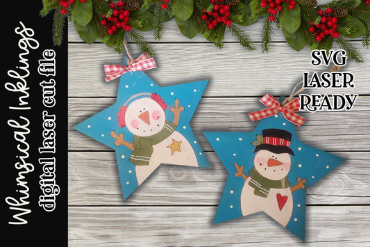 Star Snowman Ornament Set SVG| Laser Cut Snowman Ornament| Glow Forge| Ornament SVG