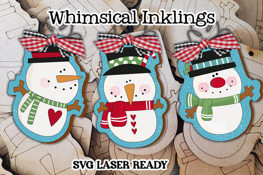 Tiny Snowmen Ornament Set SVG| Laser Cut Snowman Ornament| Glow Forge| Ornament SVG