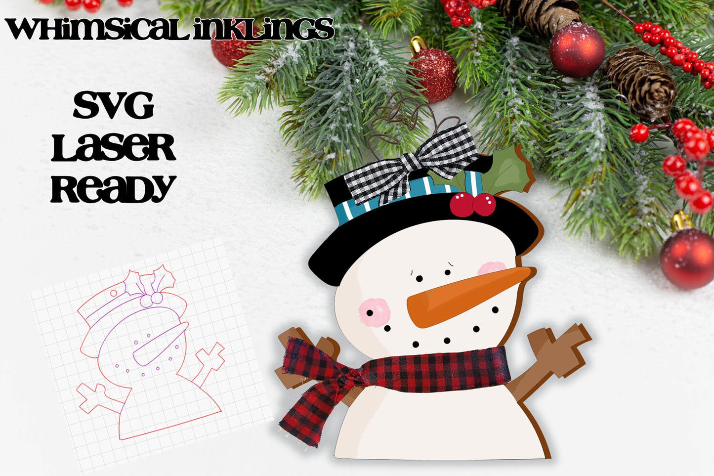 Little Holly Snowman SVG| Laser Cut Snowman Ornament| Glowforge| Ornament SVG