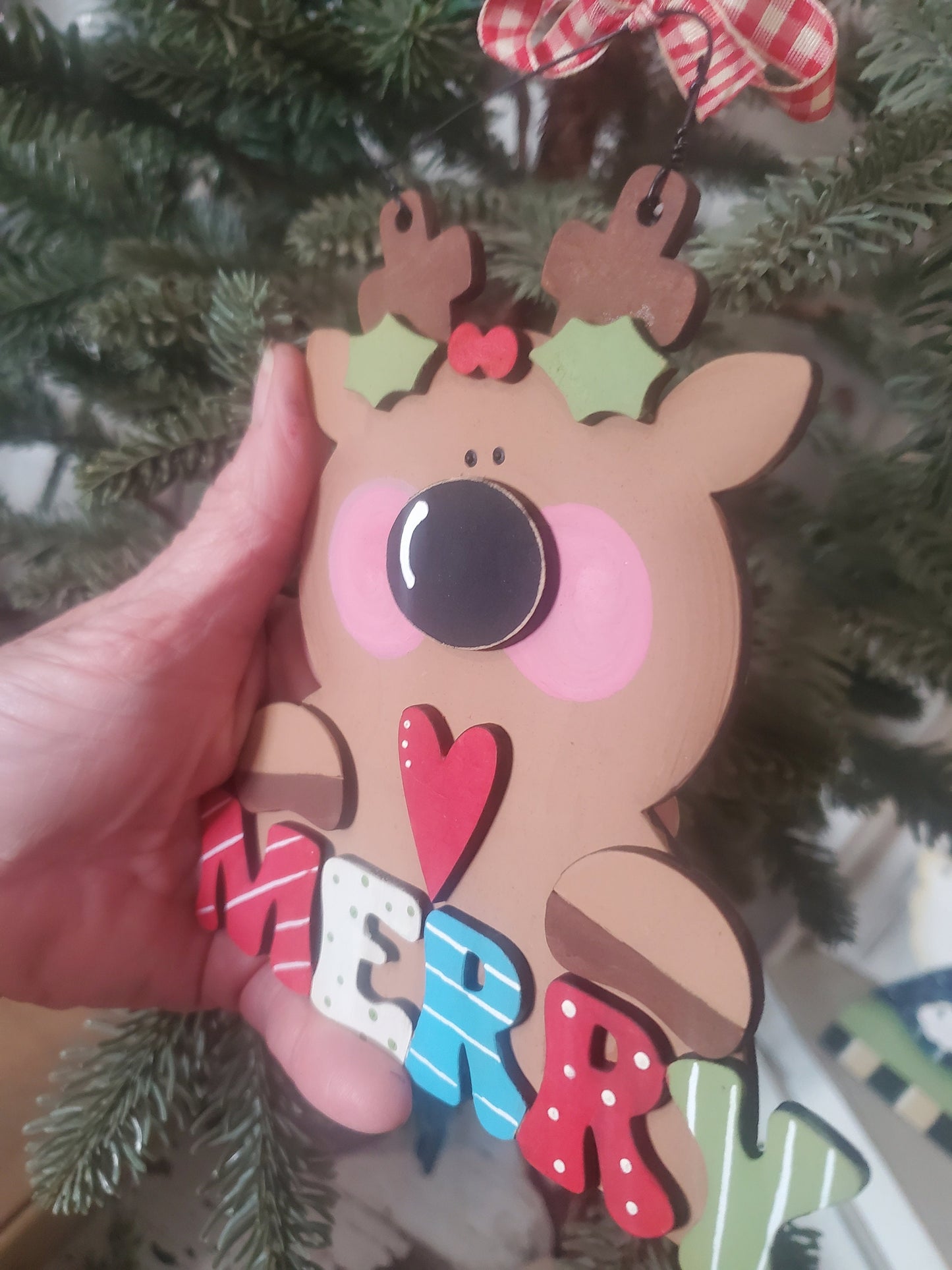 Merry Reindeer SVG| Laser Cut Reindeer Ornament| Glow forge|Christmas Ornament SVG
