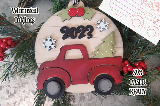 Christmas Red Truck SVG| Laser Cut Vintage Truck Ornament| Glowforge| Ornament SVG