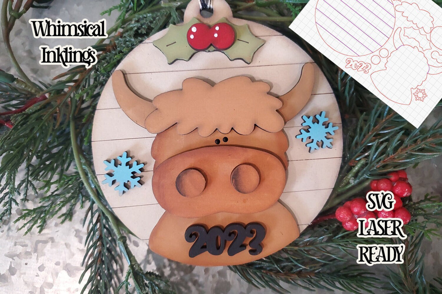 Scottish Higland Christmas Ornament| Scottish Highland SVG| Laser Cut Cow Ornament| Glow Forge| Ornament SVG