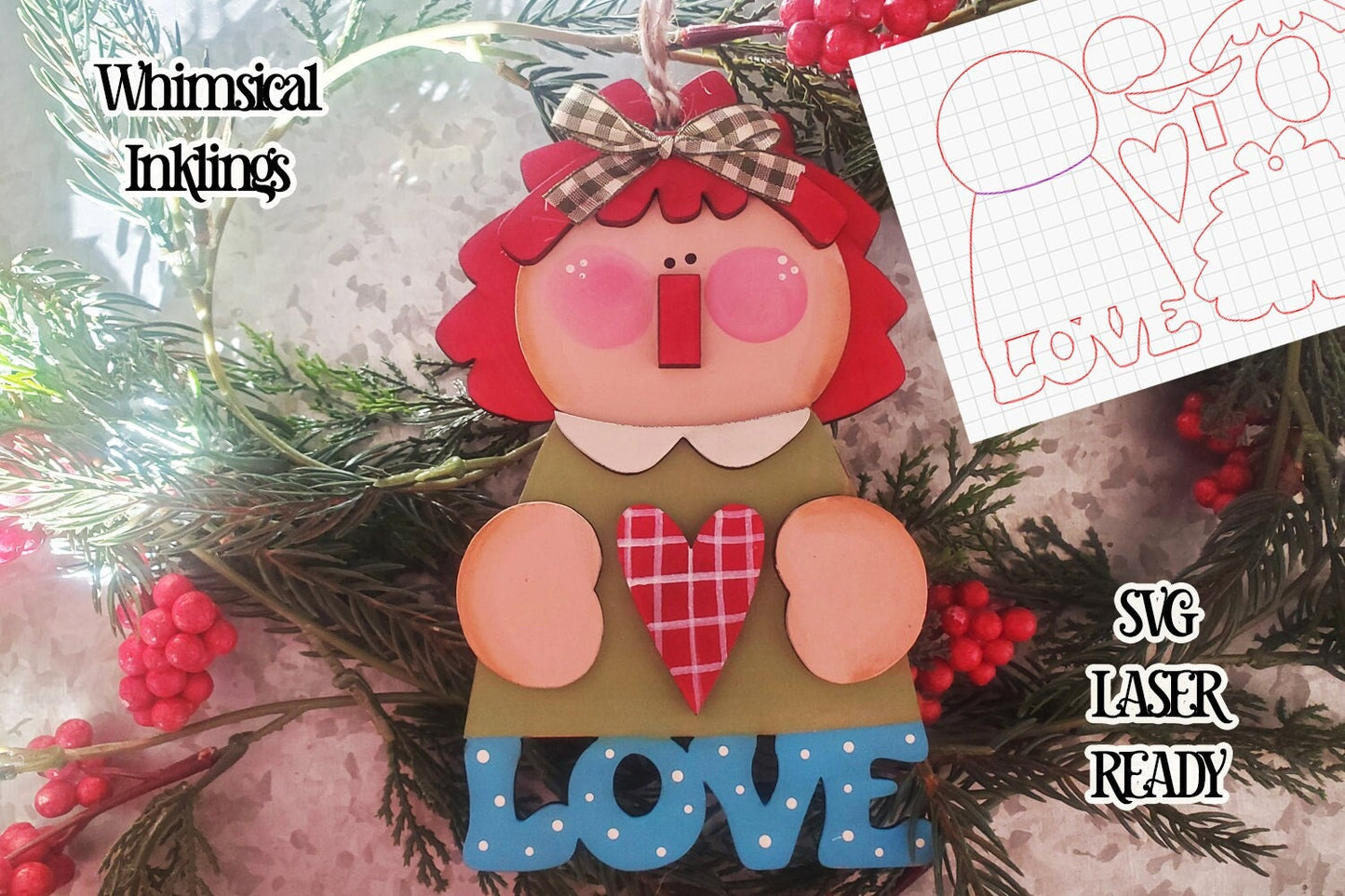 Love Annie SVG| Prim Annie SVG| Raggedy Annie Ornament| Glow forge| Ornament SVG