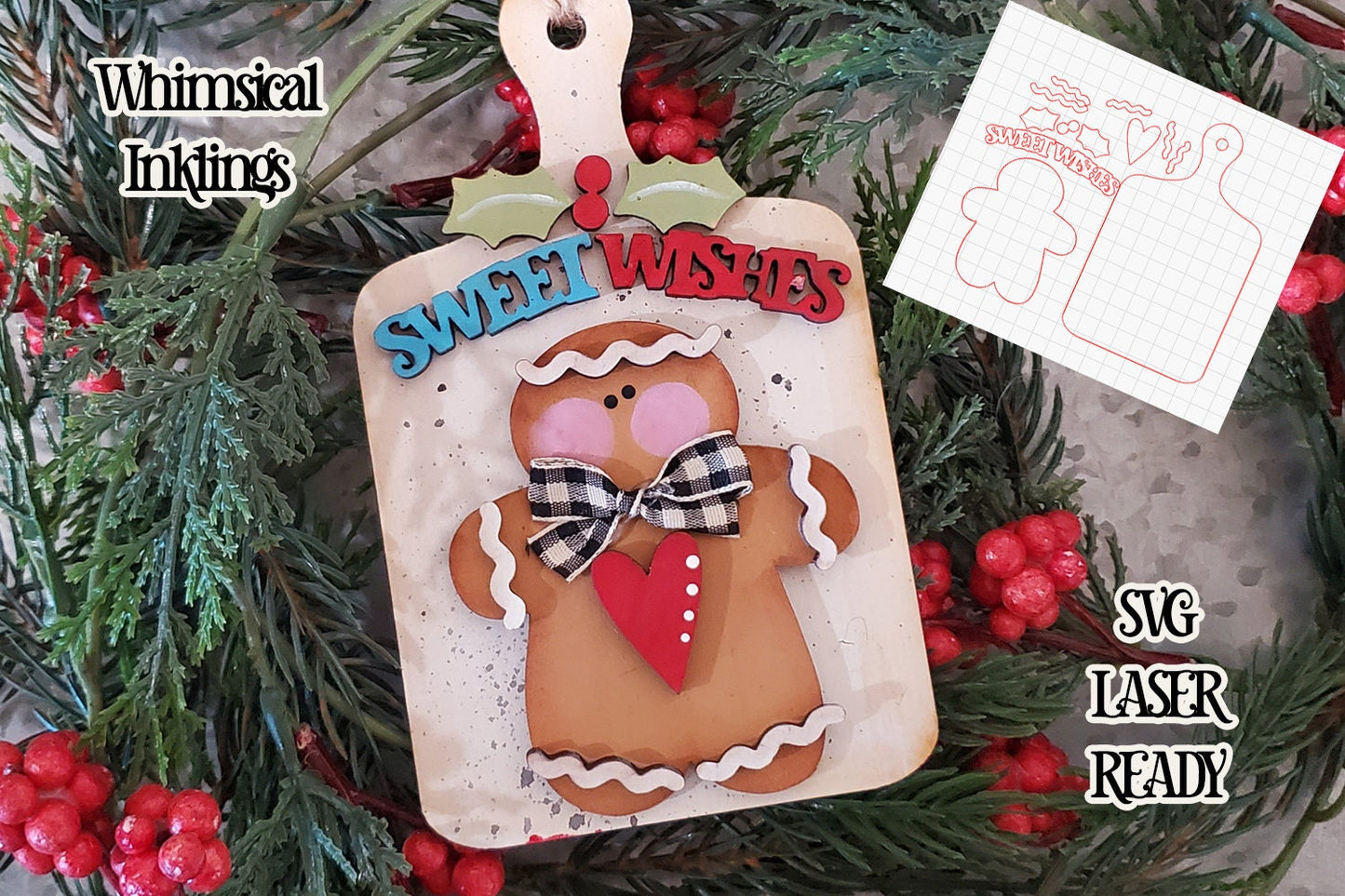 Sweet Wishes Gingerbread Ornament| Christmas SVG| Laser Cut Christmas Gingerbread| Glow forge| Ornament SVG