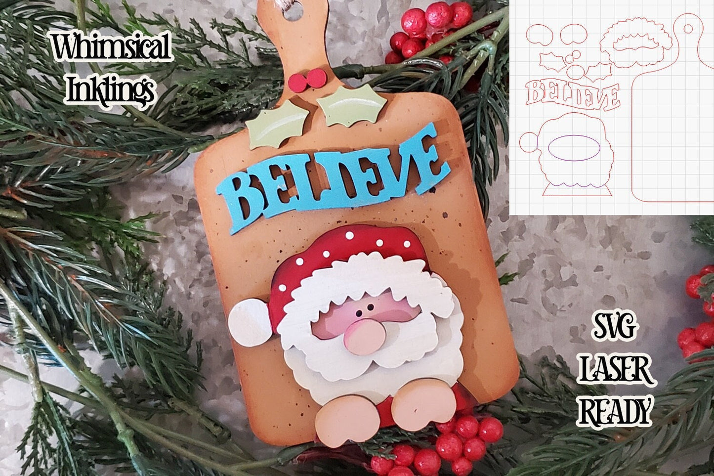 Believe In Santa Ornament| Santa Claus SVG| Laser Cut Santa Ornament| Glow Forge| Ornament SVG