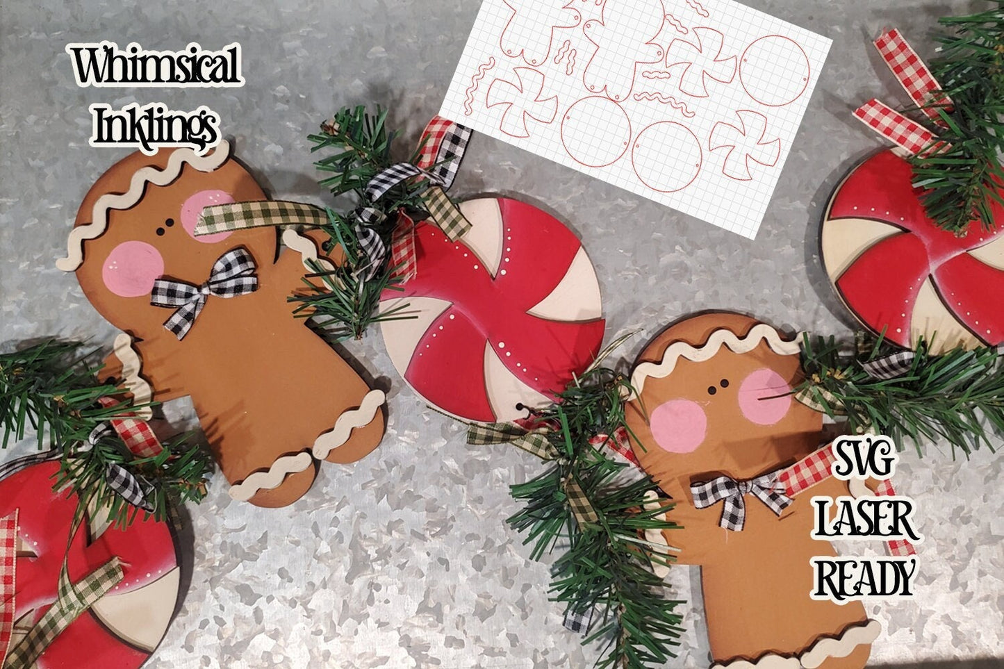 Peppermint Gingerbread Garland| Christmas SVG| Laser Cut Christmas Garland| Glow forge| Garland SVG| Gingerbread Banner SVG