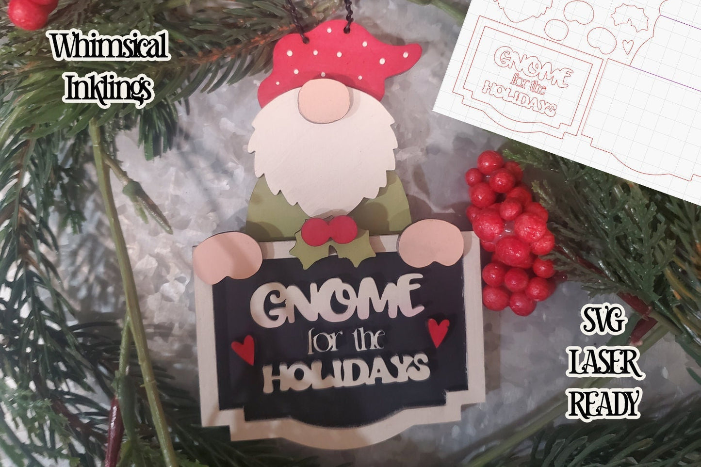 Gnome For The Holidays Ornament| Christmas SVG| Laser Cut Christmas Gnome| Glow forge| Ornament SVG