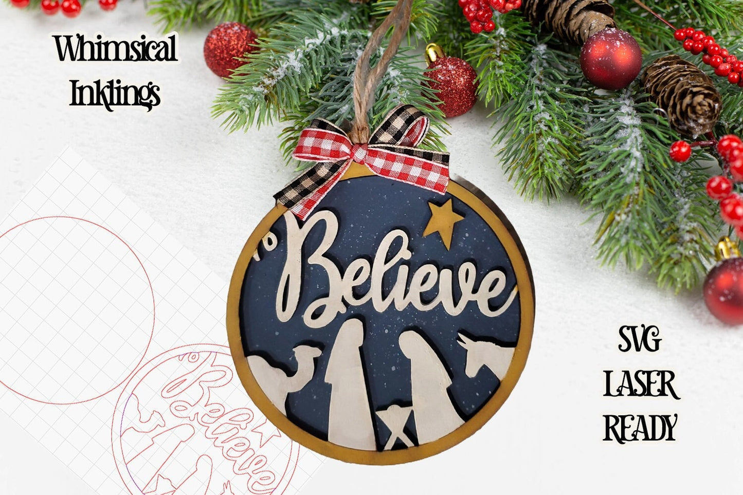 Believe Nativity| Manger Nativity Ornament| Nativity SVG| Laser Cut Nativity Ornament| Glow Forge| Ornament SVG