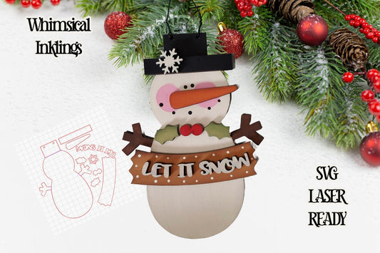 Let It Snow Snowman Tag Ornament SVG| Laser Cut Snowman Ornament| Glow forge| Ornament SVG