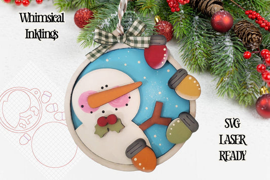 Christmas Lights Snowman Ornament SVG| Laser Cut Snowman Ornament| Glow forge| Ornament SVG