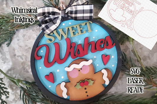 Sweet Wishes Round  Gingerbread Ornament| Christmas SVG| Laser Cut Christmas Gingerbread| Glow forge| Ornament SVG