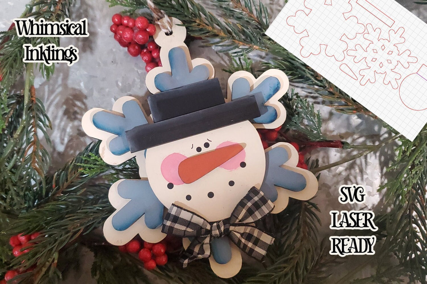 Snowflake Fella Snowman Ornament SVG| Laser Cut Snowman Ornament| Glow forge| Ornament SVG