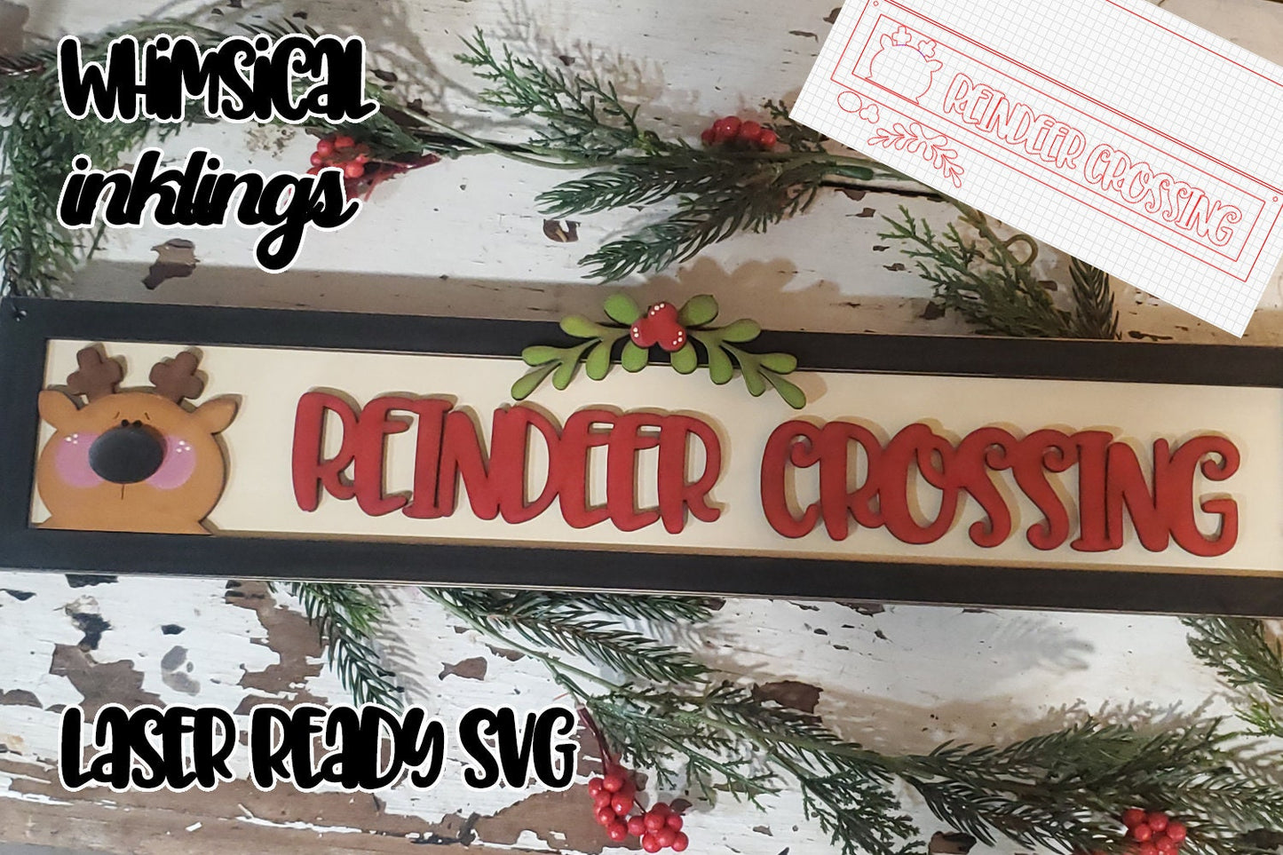 Reindeer Crossing  Sign SVG| Laser Cut Reindeer| Glow forge| Christmas SVG