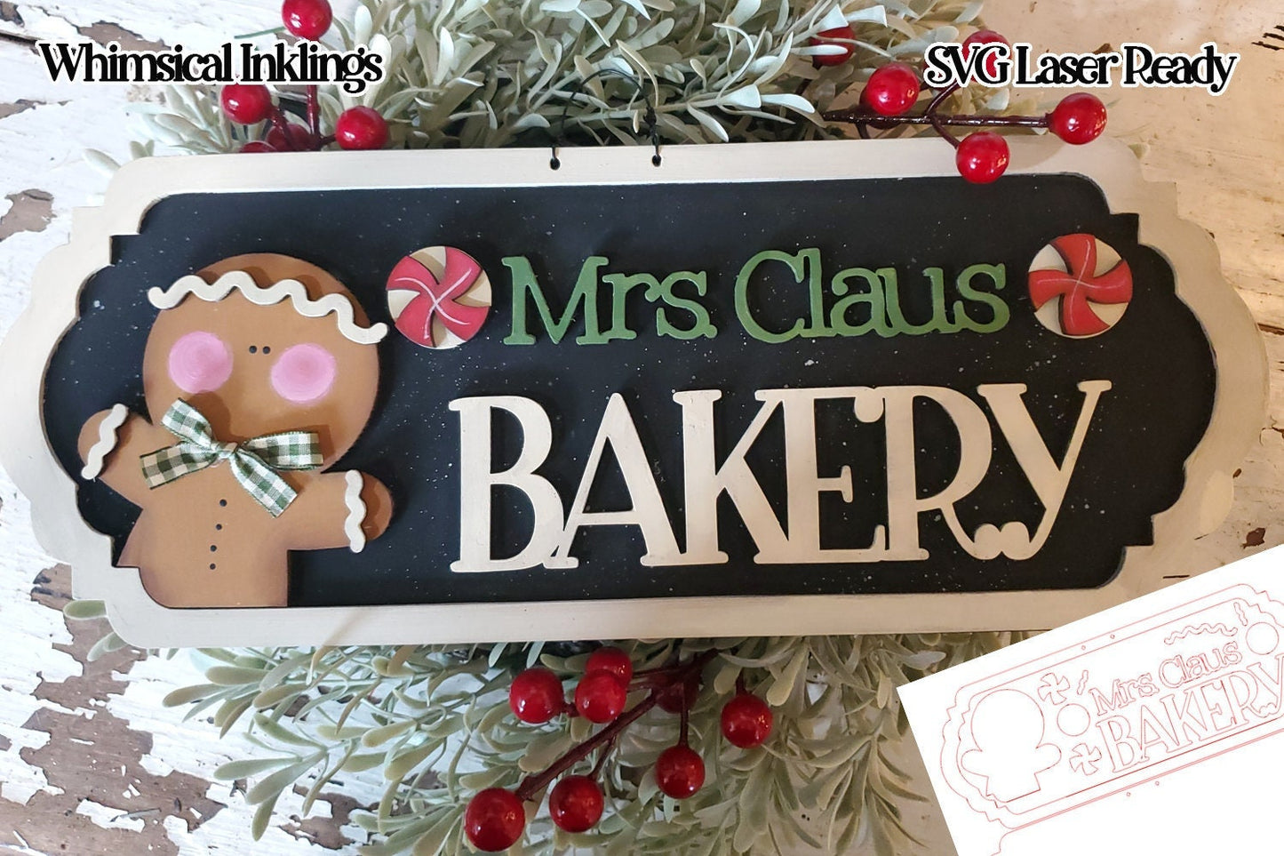 Mrs. Claus Bakery  Gingerbread Sign SVG| Christmas SVG| Laser Cut Christmas Sign| Glow forge| Fresh Baked Cookies SVG
