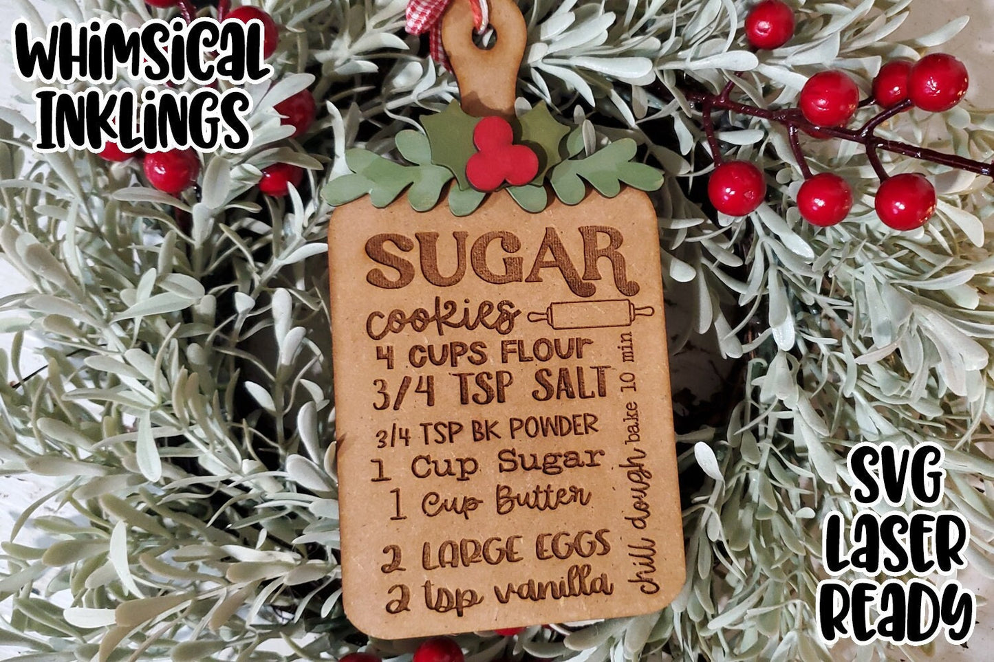 Sugar Cookie Recipe Ornament| Christmas SVG| Laser Cut Christmas Cutting Board| Glow forge| Ornament SVG