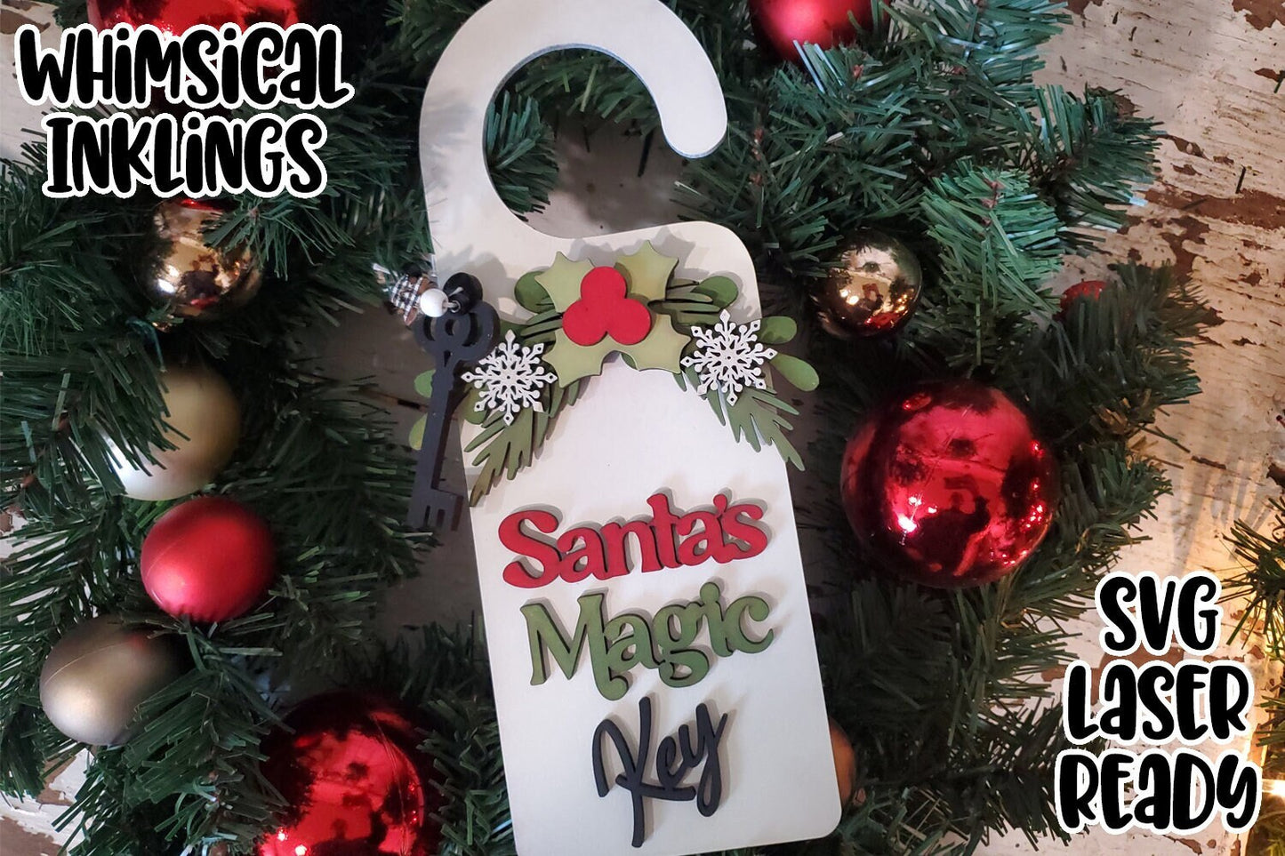Santas Magic Key Doorknob Hanger SVG| Laser Cut Santa| Glow forge| Santas Magic Key Christmas SVG