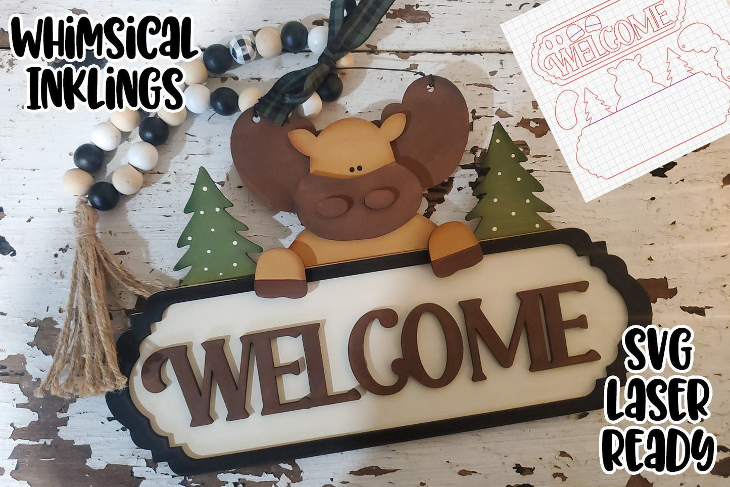 Welcome Moose Sign SVG | Laser Cut Moose Sign| Glowforge| Cabin Sign SVG